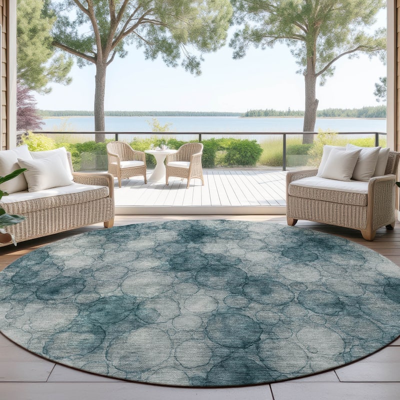 Machine Washable Indoor/ Outdoor Modern Aby Chantille Rug - Turquoise - 8' x 8'