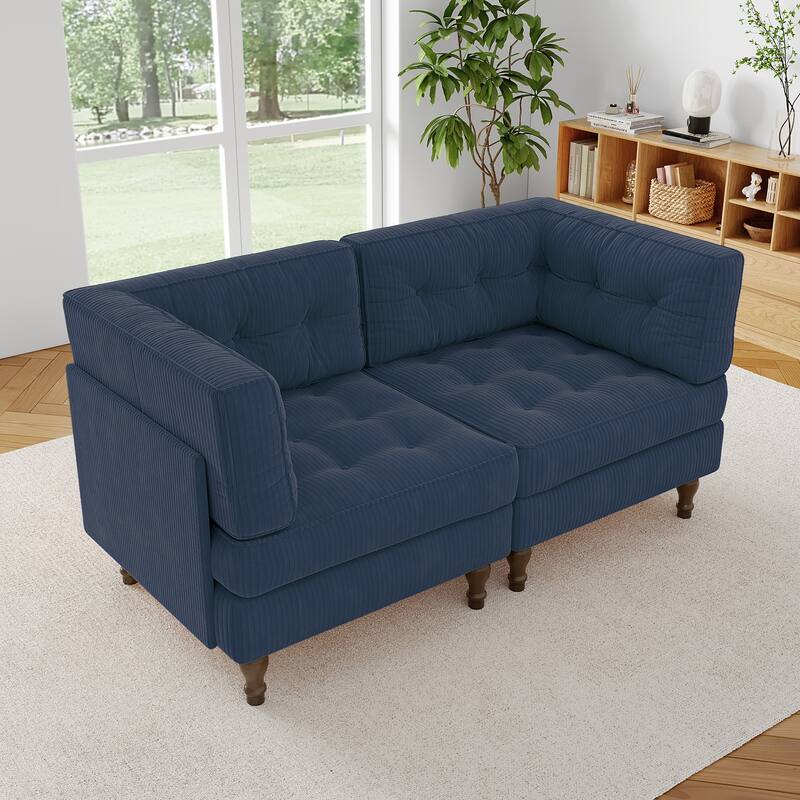 Modular Corduroy Corner Sectional Sofa Couch Set with Tufted Cushion