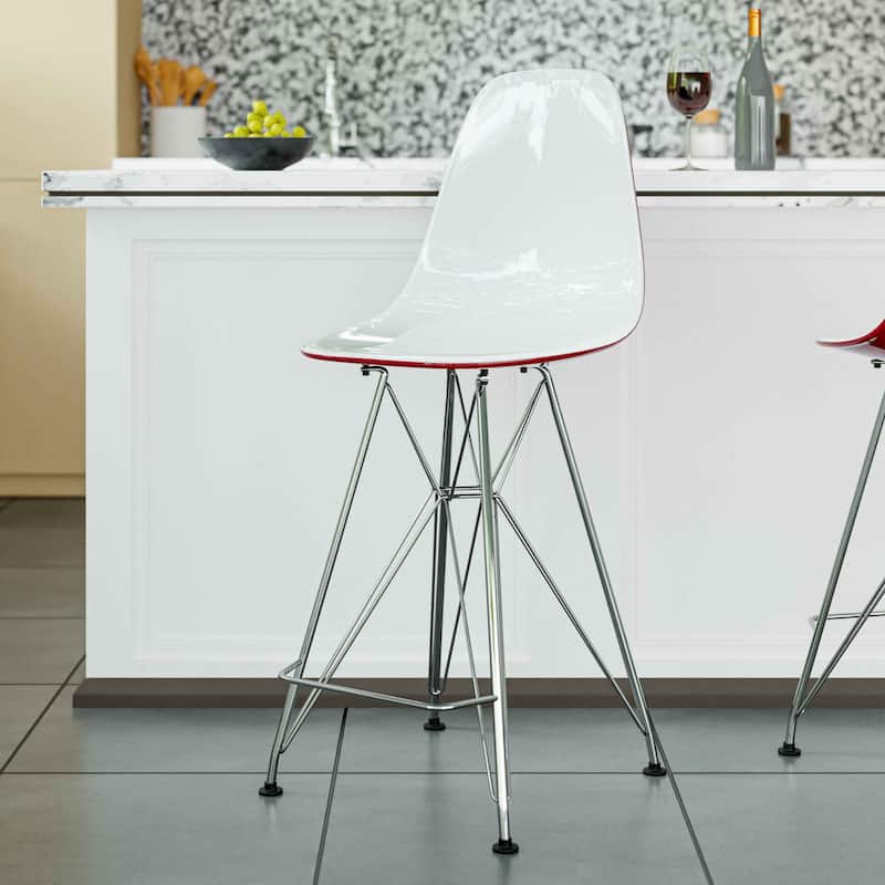 LeisureMod Modern Cresco Acrylic Barstool with Chrome Base and Footrest for Home Bar Restaurant