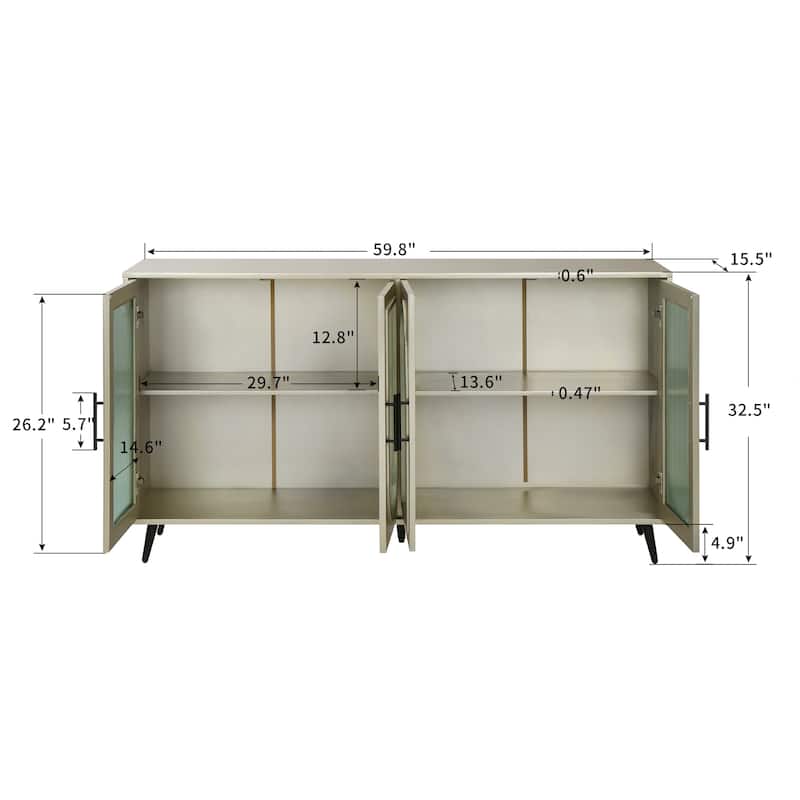 Wood TV Stand with Storage Cabinet & Adjustable Shelves