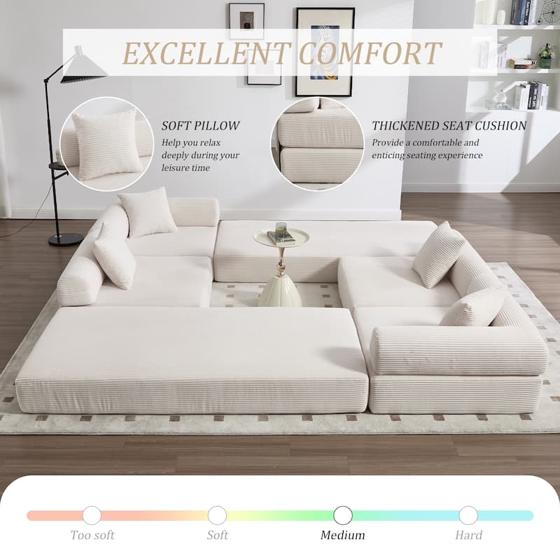 HOMEFUN Corduroy Upholstered Convertible Folding Sofa Bed with Fixed Frame and Pillow Back Handrail