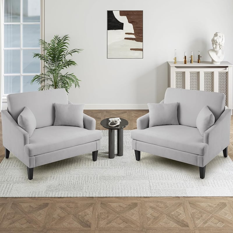 Bezseller Modern Oversized Accent Chair, 33.5'' Wide Seat Upholstered Armchair with Wood Legs and 2 Pillows