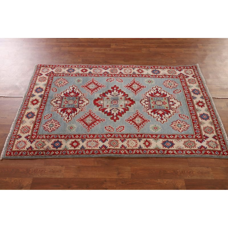 Blue Kazak Oriental Accent Rug Hand-Knotted Wool Carpet - 3'3"x 5'5"