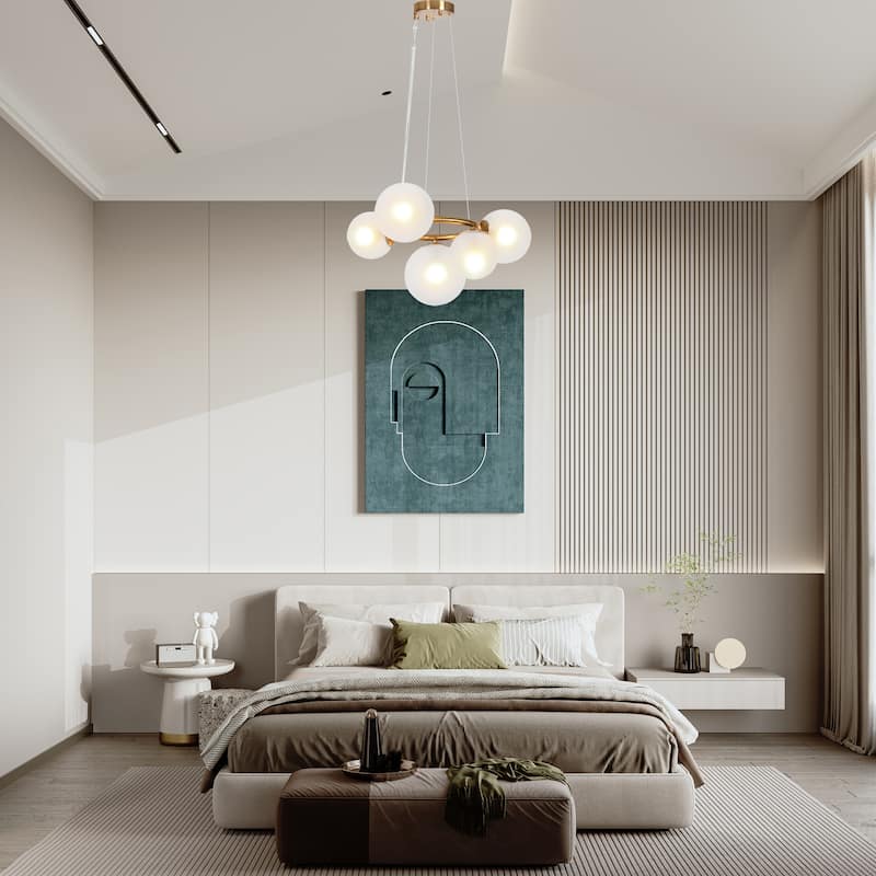 Modern Gold 5-Light Wheel Chandelier Glass Ceiling Pendant Light - L19.7" x W11.8" x H9.8"