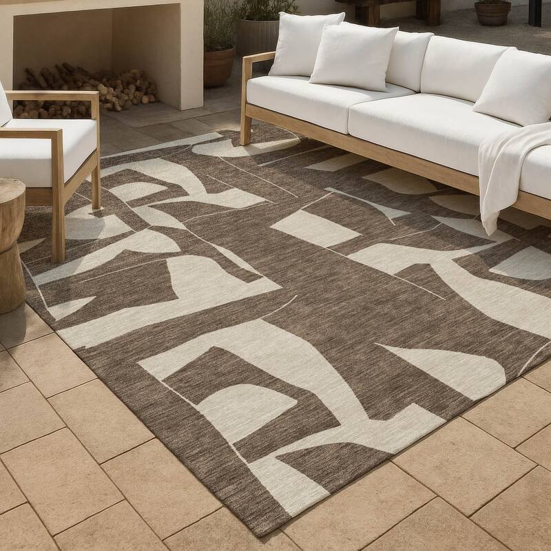 Machine Washable Indoor/ Outdoor Modern Creede Chantille Rug - Brown - 9' x 12'