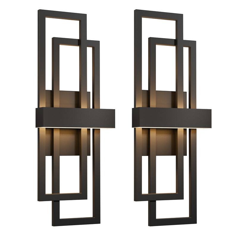 2-Pack Matte Black Iron Integrated LED Outdoor/Indoor Wall Sconce - 25.6"
