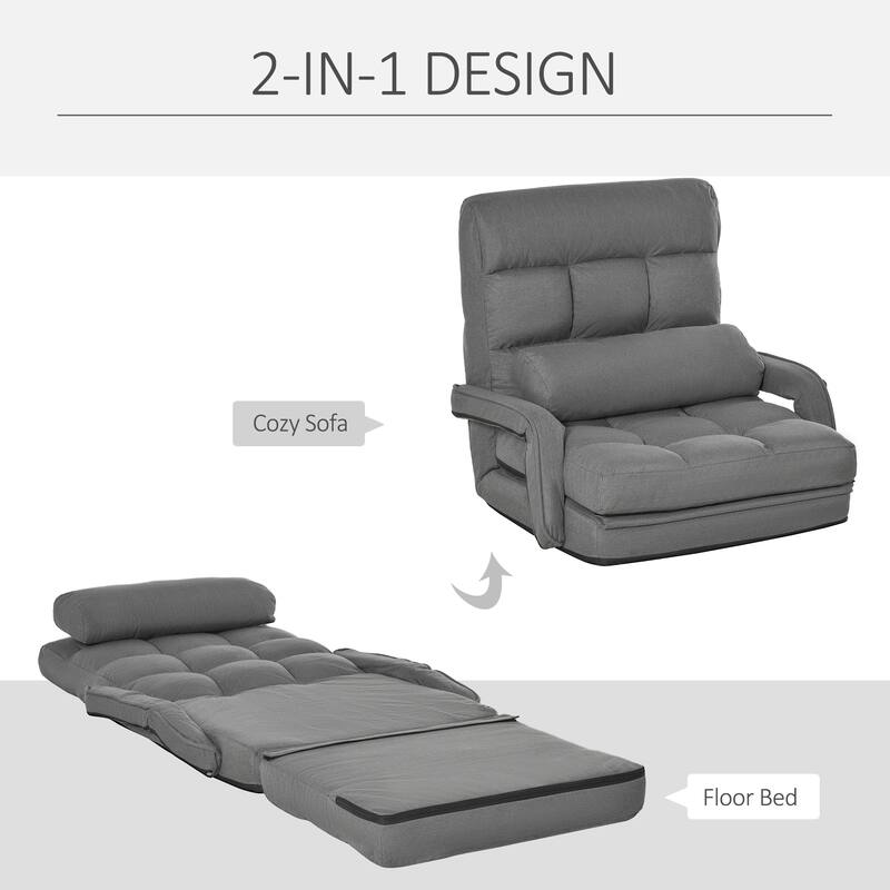Convertible Floor Sofa Bed, Recliner Armchair Upholstered Sleeper Chair with Pillow for Living Room Bedroom Lounge, Grey