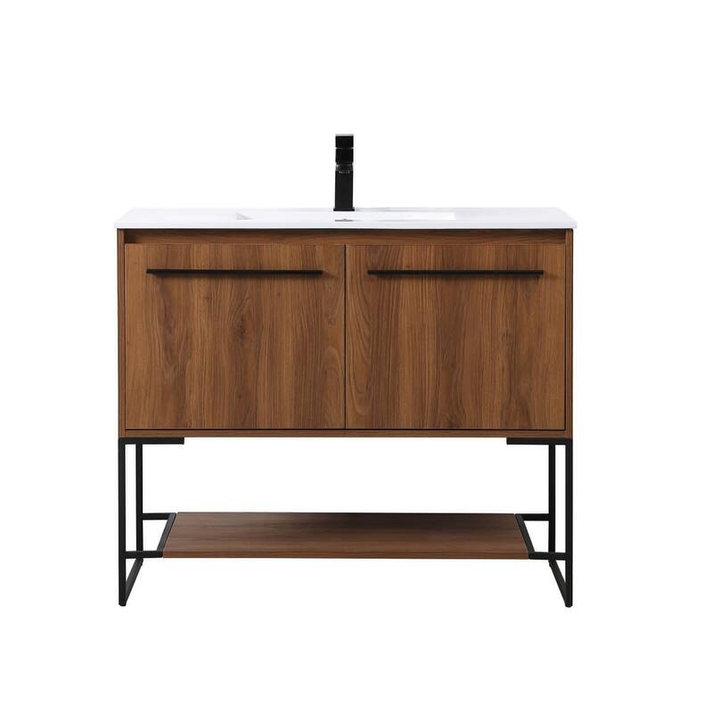 Elegant Lighting VF42040 Gerard 40" Free Standing Single Basin Vanity - Walnut Brown - Walnut Finish