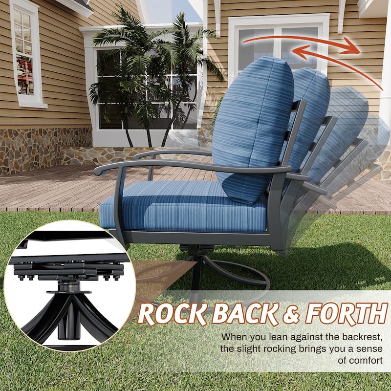 EROMMY Patio Set: 360° Swivel Rockers, Sofa, Ottomans & Table – Outdoor Conversation Set for Poolside, Garden & Deck