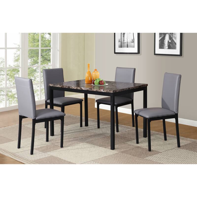 Cafe Dining Table Set Gray Kitchen Dining Table Set Rectangular Dining Table Set with Faux Marble Finish Table Top and 4 Chairs - Gray