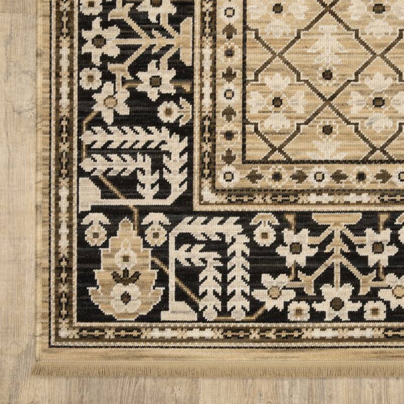 Adelaide Vintage Traditional Tan/ Charcoal Wool Blend Area Rug