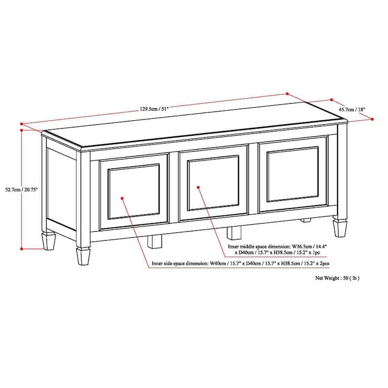 WYNDENHALL Hampshire SOLID WOOD 51 inch Wide Traditional Storage Bench Trunk - 51 W x 18 D x 20.75 H