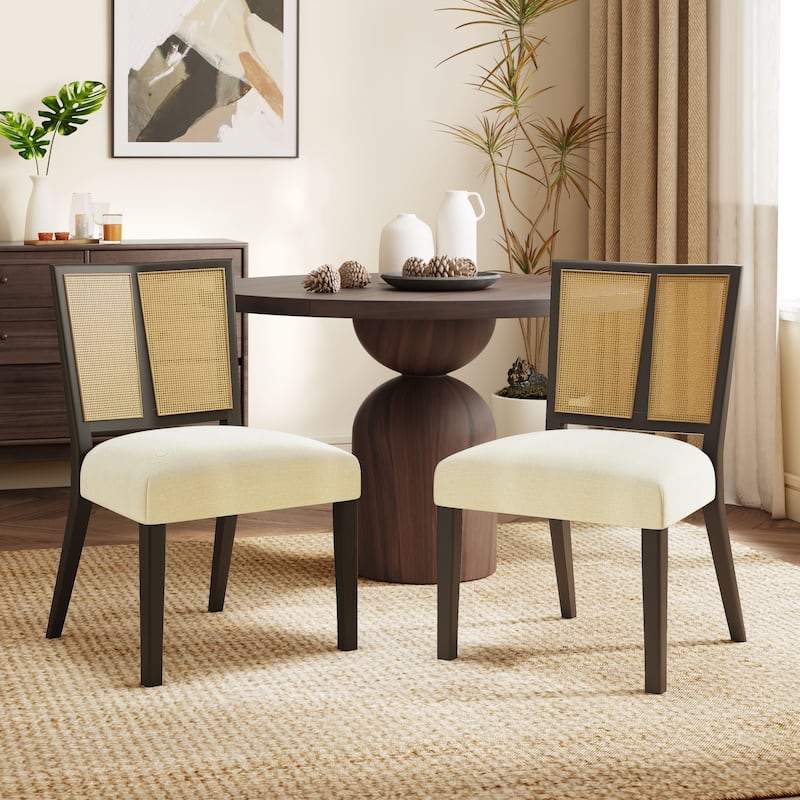 Christopher Knight Home - Oliver Mid-Century Rattan Back Upholstered Dining Chair Set of 2 - Dark Brown+Beige
