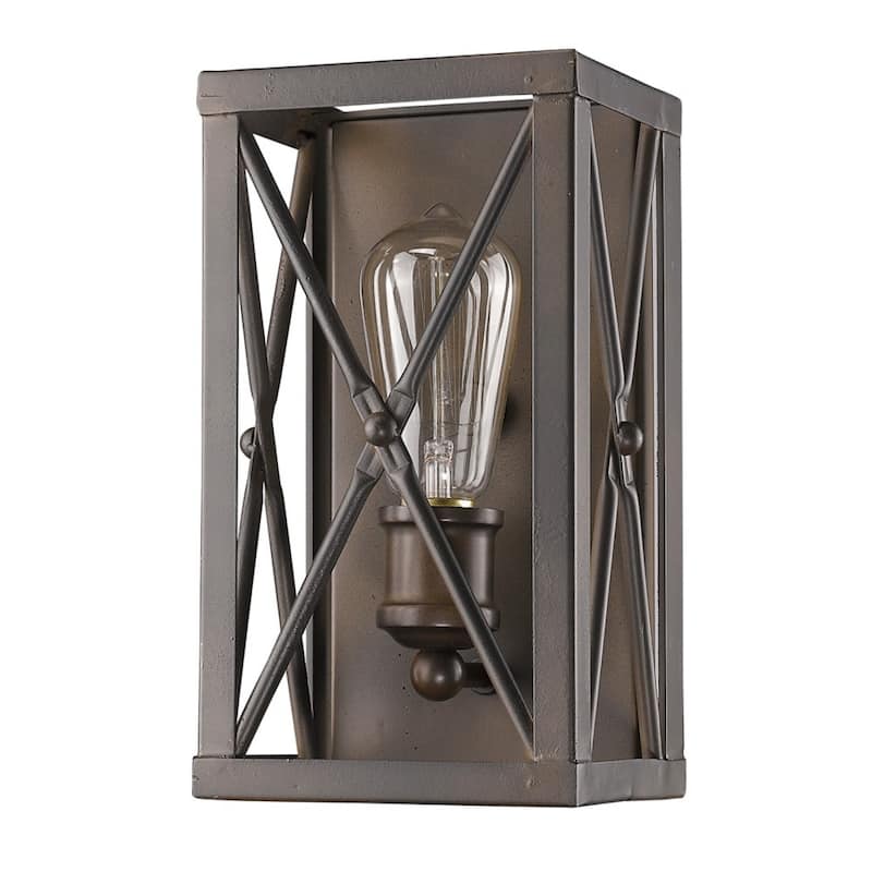 Steel Geometric Wall Sconce with Open Frame Dimmable, Hardwired - 4.5” x 5.5” x 10” (D x W x H) - Antique Bronze
