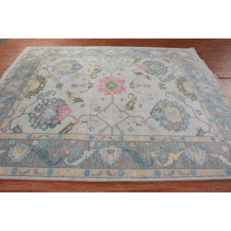 Hand Knotted Oriental 100% Wool Carpet Transitional All-Over Greys & Charcoal Oushak Area Rug - 10' 0'' X 8' 1''