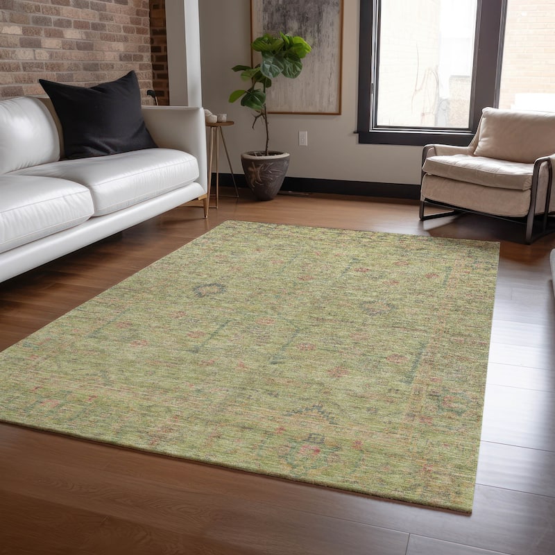 Machine Washable Indoor/ Outdoor Distressed Traditional Chantille Rug - Aloe - 8' x 10'
