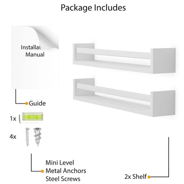 dimension image slide 1 of 2, Wallniture Utah 24" Wood Floating Shelves for Wall, White, Set of 2