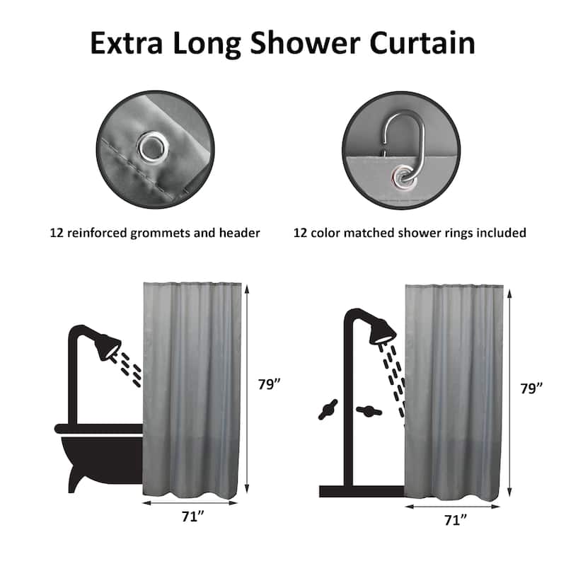Extra Long Shower Curtain Polyester 12 Rings 79"L x 71"W