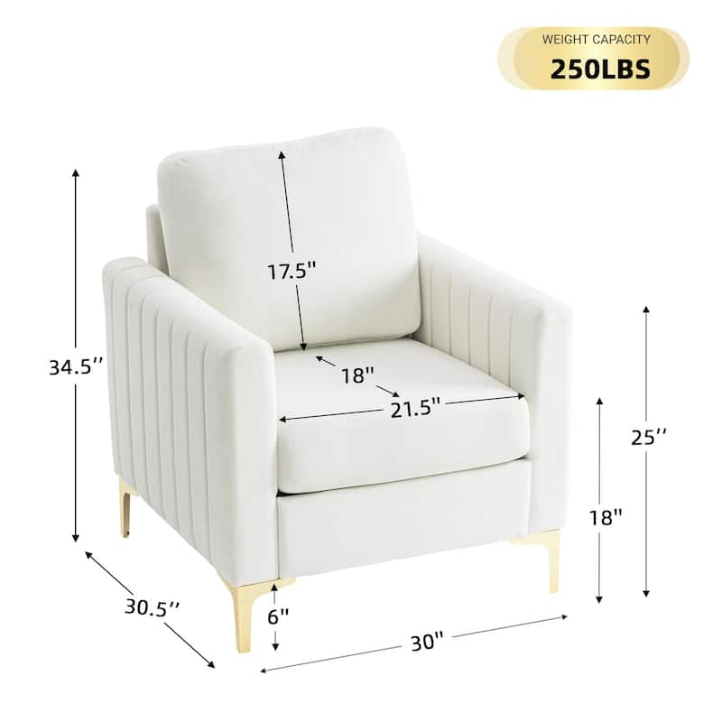Modern Velvet Accent Chair for Living Room & Bedroom Comfy Reading Armchair with Gold Metal Legs