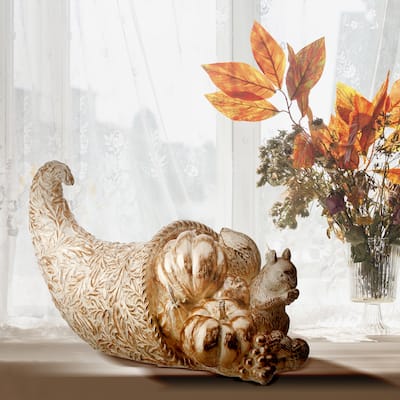 16" Resin Cornucopia With Fruit and Squirrel