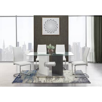 Contemporary Puzzle Gray and White Double Base Glass Dining Table - Grey