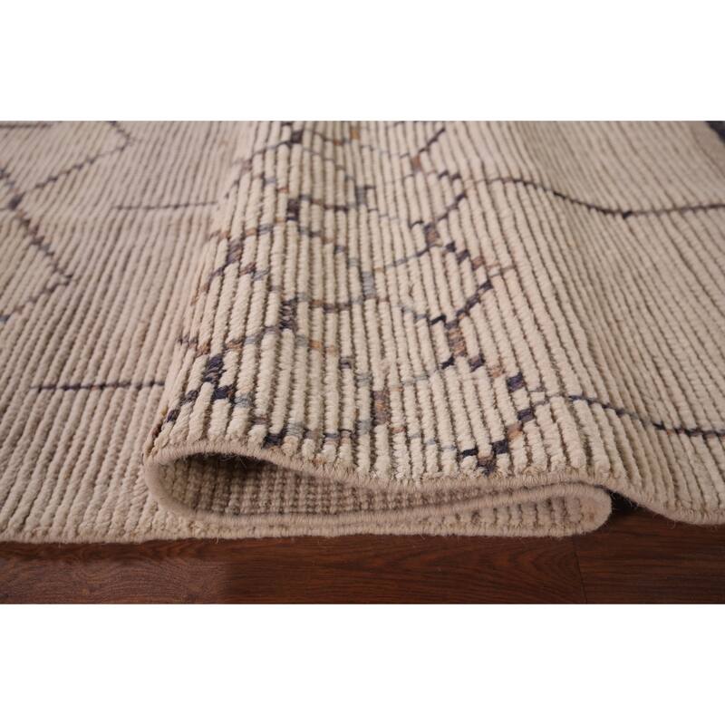 Ivory Trellis Moroccan Oriental Area Rug Handmade Wool Carpet - 5'11"x 9'7"
