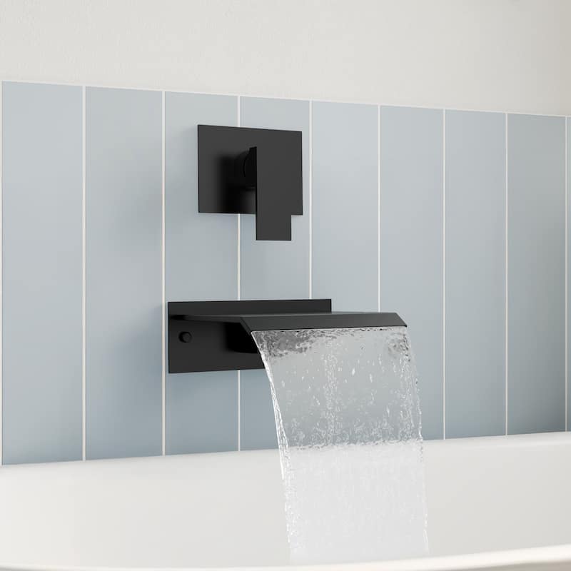 GRANDJOY Wall-Mount Waterfall Bathtub Faucets Single Handle Shower Faucets - Matte Black