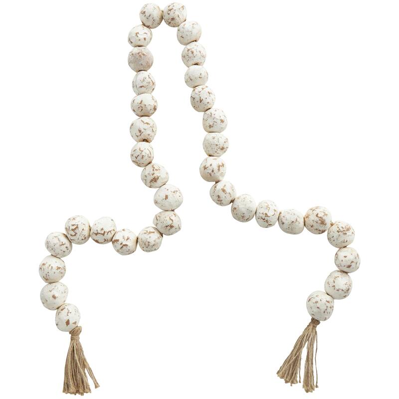 Ceramic Handmade Round Intricately Shaped Large Distressed Beaded Garland with Tassel - Roche River Decor
