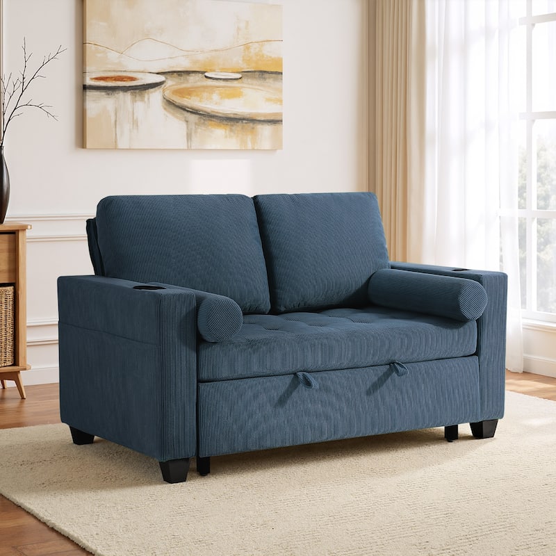 3-in-1 Pull-Out Sleeper Sofa Bed Convertible Adjustable Multi-Functional Loveseat with USB Port