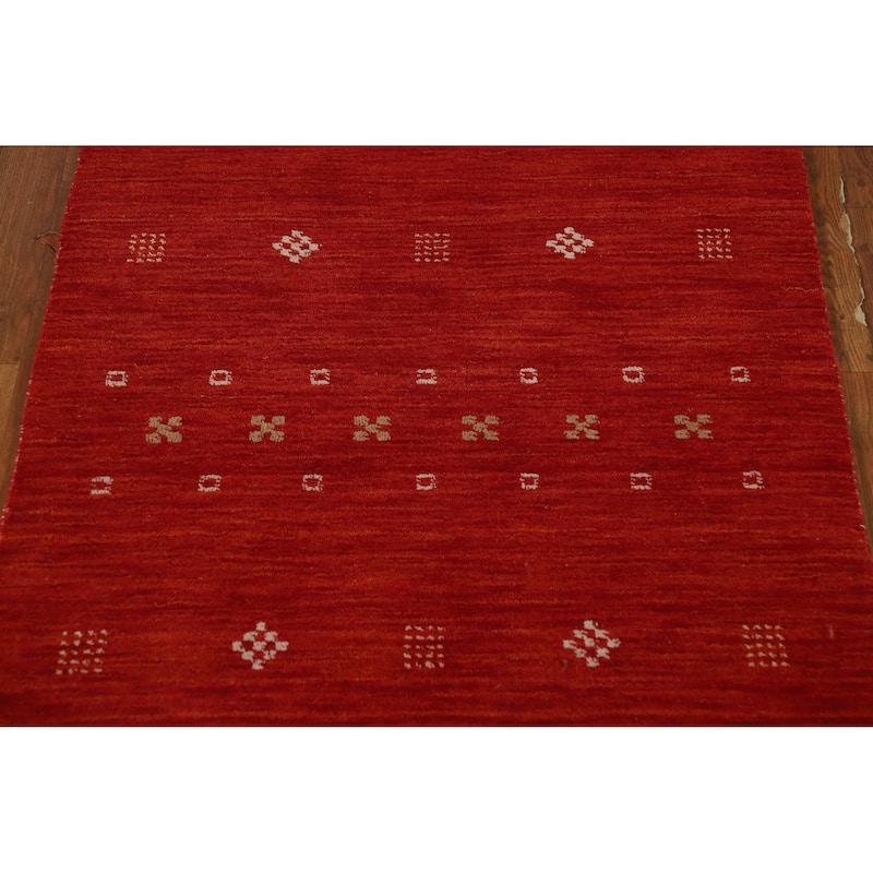 Gabbeh Indian Rug Hand-Knotted Red Wool Carpet - 3'1" x 4'9"