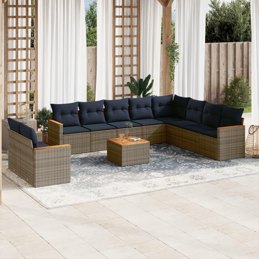 vidaXL Patio Sofa Set with Cushions Outdoor Conversation Furniture Poly Rattan - 24.4x 24.4x 27.2
