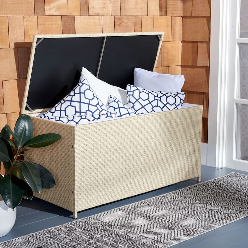 SAFAVIEH Outdoor Orna Cushion Box - 47Wx21Dx23H - Beige/White Cushion