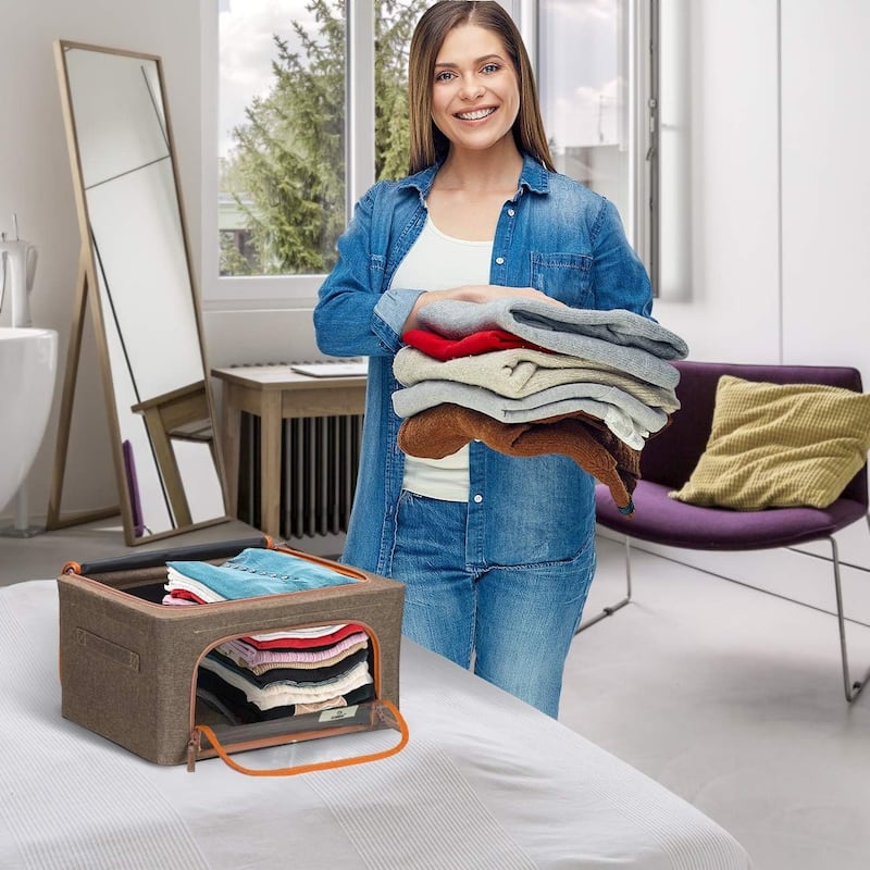 Sorbus Oxford Fabric Storage Bins: Stackable, Foldable Organizer Bags, with Clear Window (Set of 2)