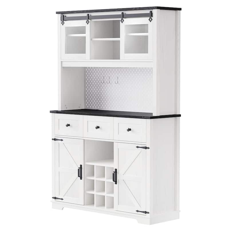 Farmhosue Pantry Bar Cabinet with Internal Storage Rack
