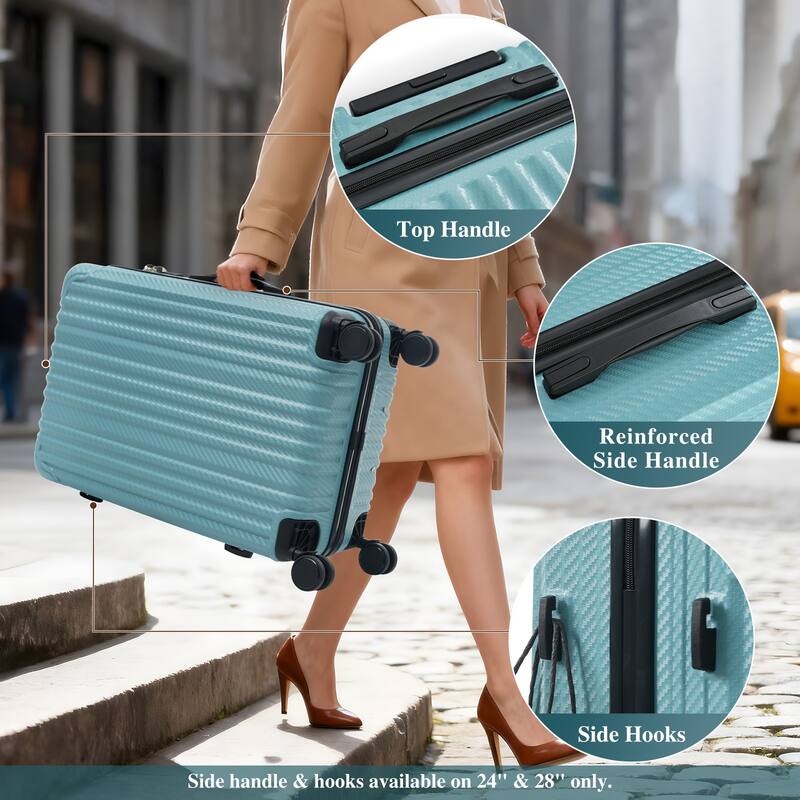 6-Piece Luggage Set, Durable Hardshell ABS Suitcase with Spinner Wheels, TSA Lock, Side Hooks, Lightweight Carry-On