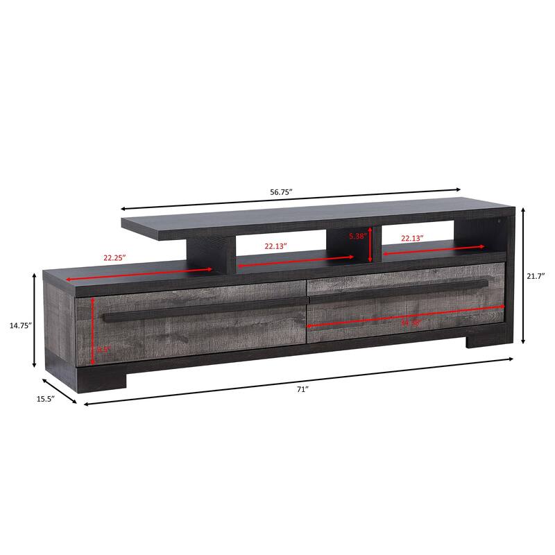 1pc Entertainment Console Modern Design Black Grey Wood Finish Open Shelf Two Spacious Drawers TV Stand