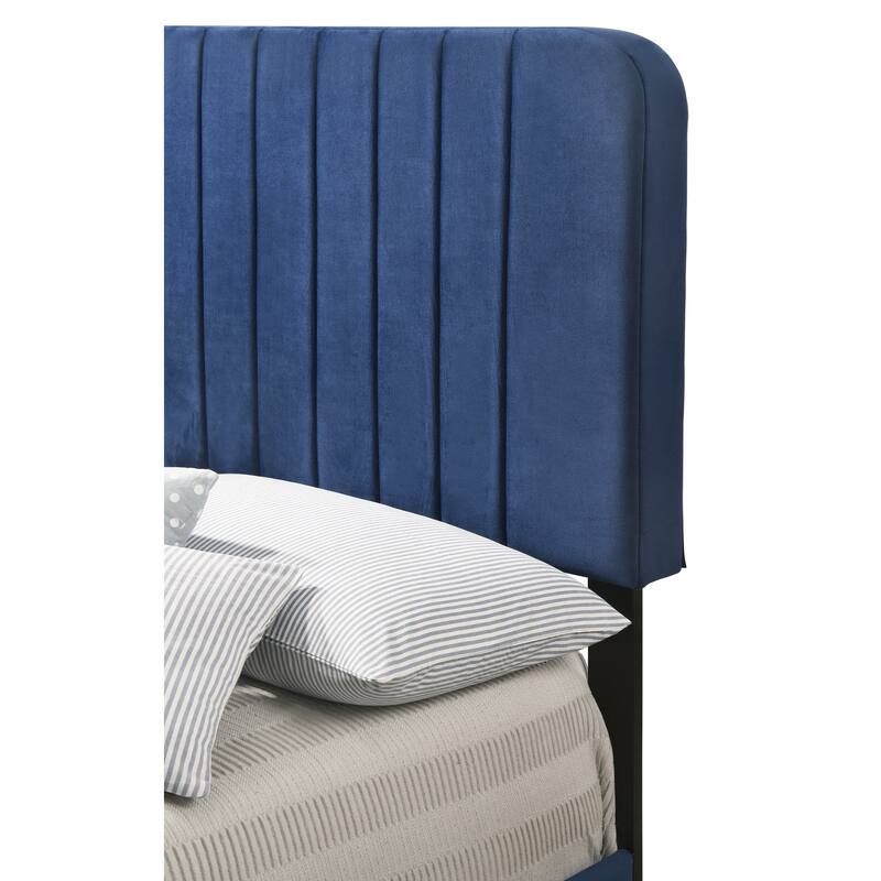 Modern Navy Blue Twin Bed with Velvet Upholstery and Sturdy Wooden Legs