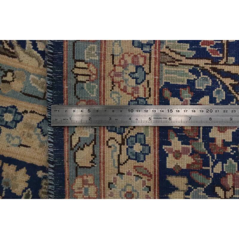 Hand Knotted Oriental 100% Wool Carpet Traditional All-Over Navy Blue & Blues Kerman Area Rug - 12' 10'' X 9' 9''