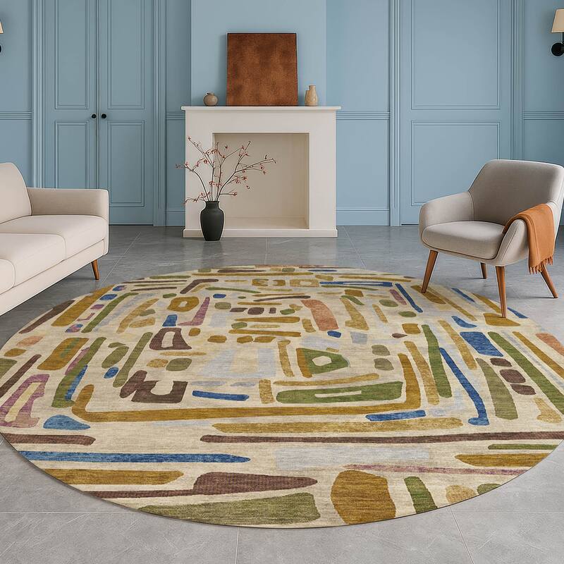 Machine Washable Indoor/ Outdoor Global Geo Chantille Rug