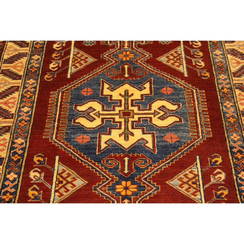 Caucasian Super Kazak Jaxon Rust/Tan Hand Knotted Wool Rug - 4'0'' x 5'5''