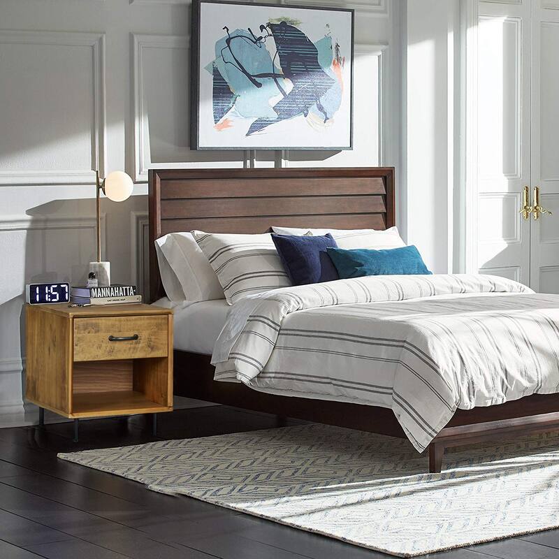 MUSEHOMEINC Rustic Solid Wood Nightstand with Drawer and Shelf for