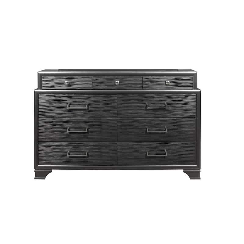 HomeRoots 59" Gray Solid Wood Nine Drawer Double Dresser