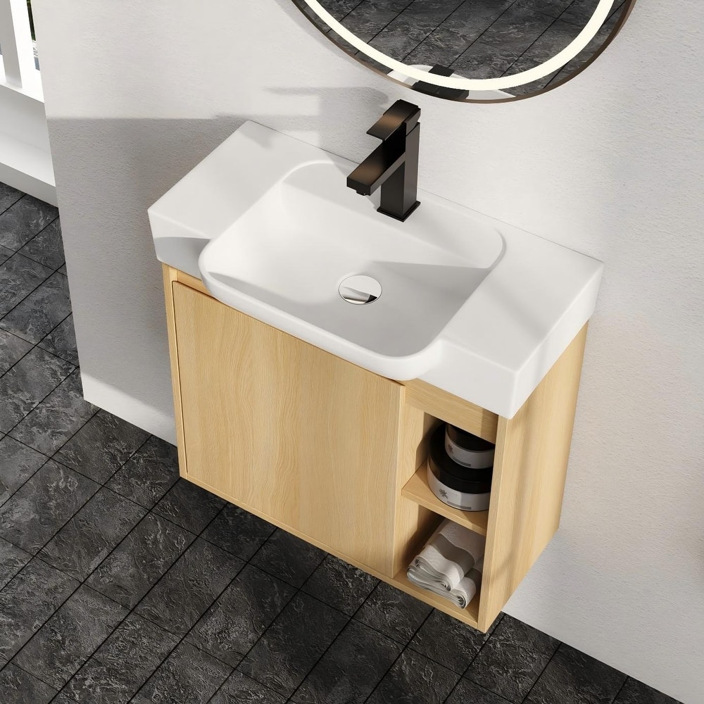 Malwee 24"/28" Floating Bathroom Vanity,Wall Mounted Bathroom Vanity with Ceramic Sink and Soft Close Door