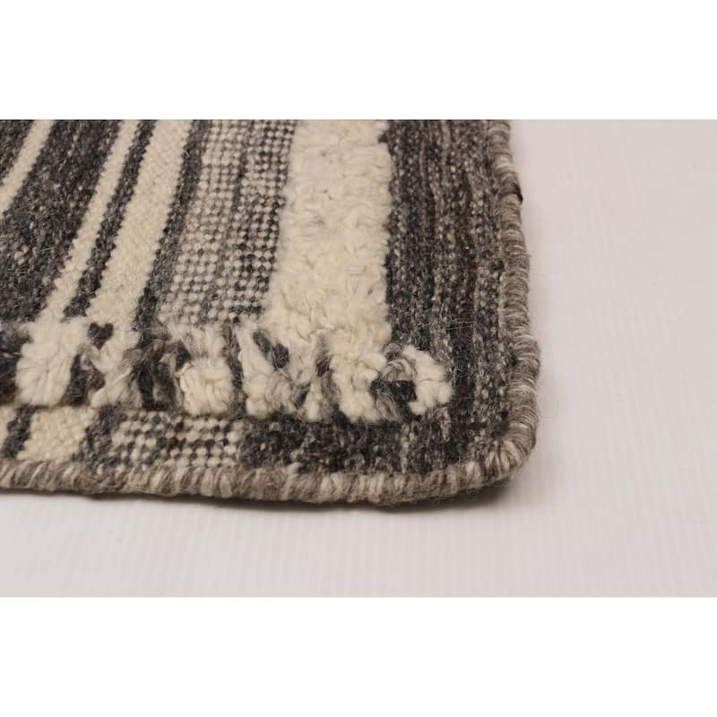 ECARPETGALLERY Hand-knotted Tangier Dark Grey, Ivory Wool Rug - 8'3 x 10'1