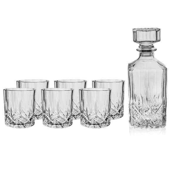 slide 2 of 8, Loretto Whiskey Set - Set of 7 - 11"W x 21"D x 10"H 11"W x 21"D x 10"H - Clear - 7 Piece