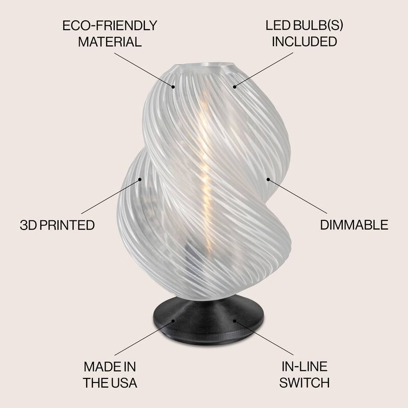 Vega 13.5" Mid-Century Coastal Plant-Based PLA 3D Printed Dimmable LED Table Lamp, by JONATHAN Y
