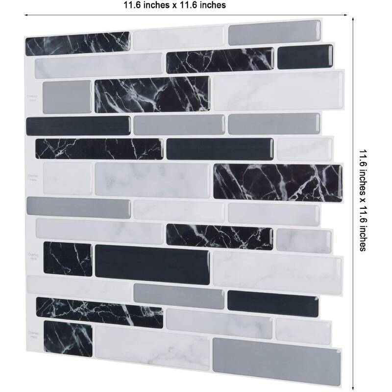 Art3d 11.6" × 11.6" Vinyl Peel and Stick Backsplash Tile (10-Pack) Fancy Marble Brick