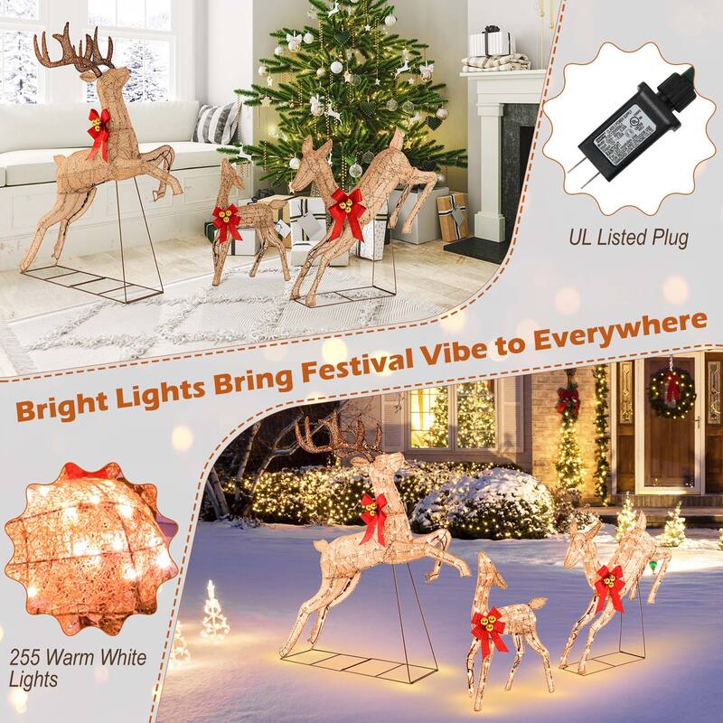 Costway 3 PCS Lighted Christmas Reindeer Family Set Holiday Decoration - See Details