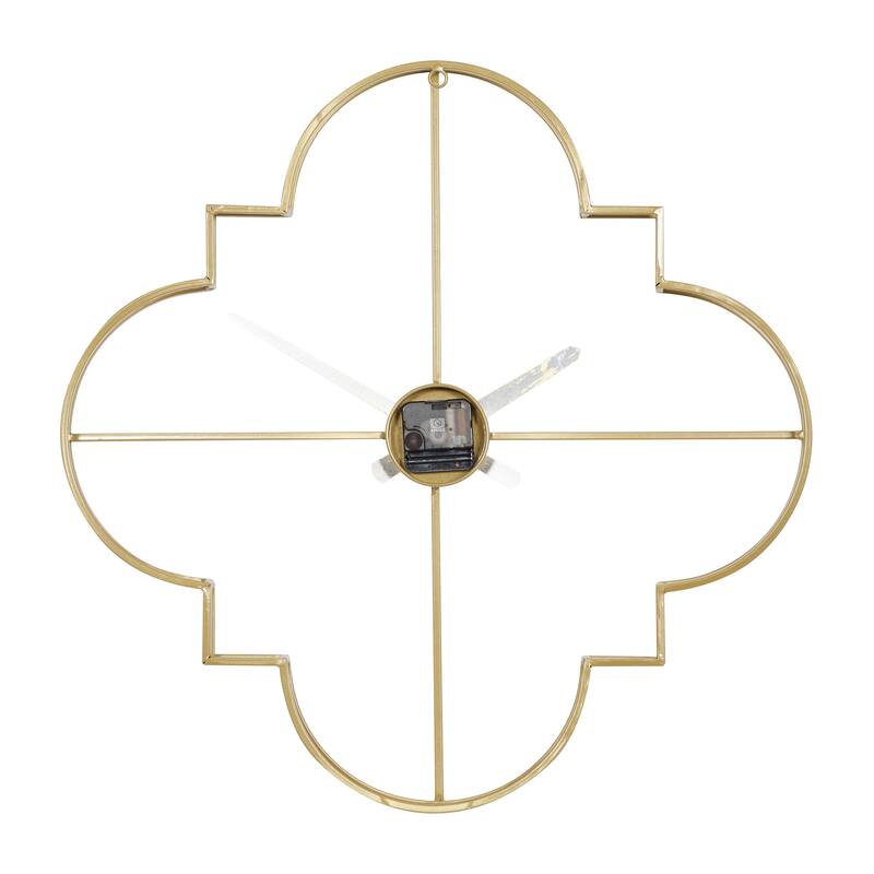 Metal Open Frame Quatrefoil Decorative Wall Clock - Gold - CosmoLiving by Cosmopolitan