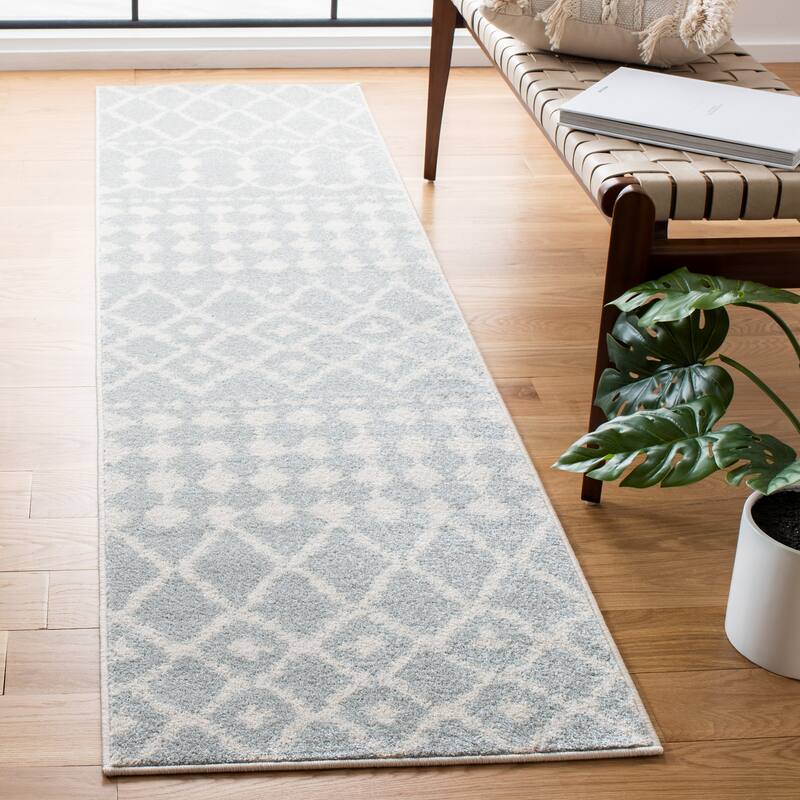 SAFAVIEH Mercer Hubertina Moroccan Rug - 2' x 8' Runner - Light Grey/Cream